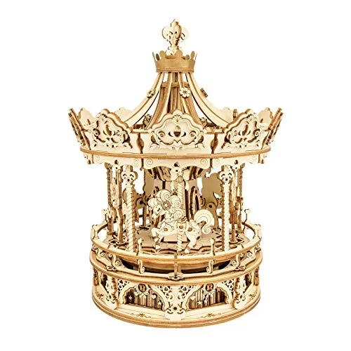 ROKR Hölzerne Mechanische 3D Puzzle für Erwachsene Kinder Modellbausatz Karussell