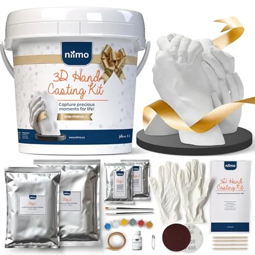 Niimo® 3D Handabdruck Set für Paare - Geschenk-Edition mit Display-Ständer, Acrylfarben, Geschenkkarte & Mehr, Personalisierte Geschenke für Frauen & Männer, Gipsabdruck Hände Paar