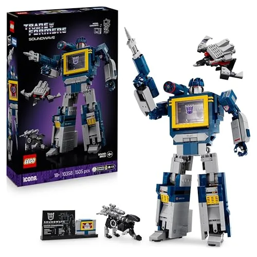 LEGO Icons Transformers: Soundwave Set für Erwachsene - Modellbau zum Ausstellen mit verwandelbaren Figuren inkl. Laserbeak & Ravage sowie einem Soundstein - Geschenk für Männer, Frauen - 10358