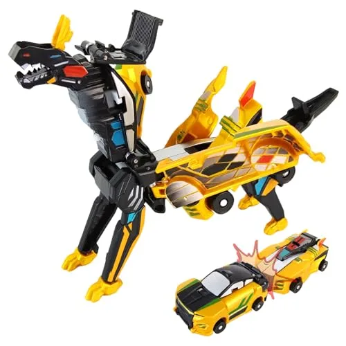 KutaKuta Golddrache Transformierendes Auto, 2 Stück Magnetisches Kollision Deformation Kombinierter Roboter, Automatische Transformierendes Auto Roboter Spielzeug für Kinder Jungen Mädchen Geschenke