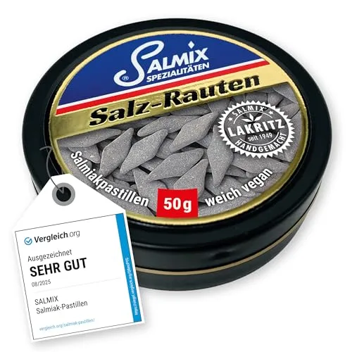 Salmix Salz-Rauten, Salmiakpastillen extra salzig und vegan, handgefertigt, weiches Lakritz, Schmuckdose, 1er Pack (1 x 50 g)