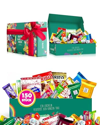 Premium Süßigkeiten Box (150 Stück) - "Gute Laune Box" als Geschenk Idee, für Kinder Geburtstage, Pinata Füllung, Candy Bar (XXL Naschbox)