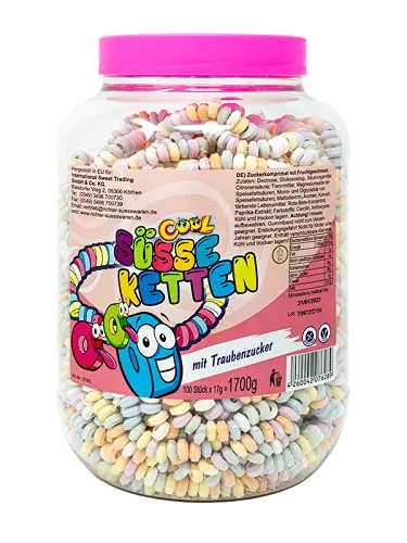 Cool 100 süsse Ketten mit Traubenzucker | Dextrose Armbänder | Mädchen Geburtstag | in der wiederverschließbaren Dose, 1er Pack (100 x 17g)
