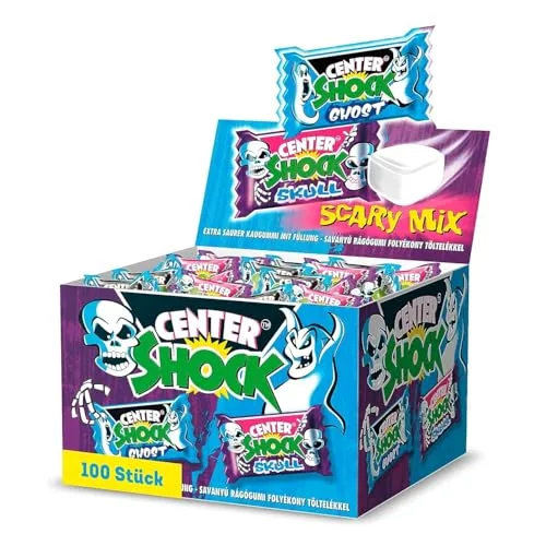 Center Shock Scary Mix, Box mit 100 Kaugummis, extra-sauer mit verschiedenen Sorten, geeignet für Geburtstag, Pinata, Candy-Bar & Schultüte, Weihnachten & Halloween, 400g