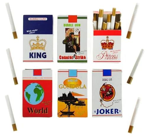 Śląskie Oblaty Kaugummi Zigarette 6 Packungen - Fake Zigaretten Schachteln mit Raucheffekt - Einzigartige Designs - Nostalgie Süßigkeiten oder Prank Artikel mit Fruchtgeschmack