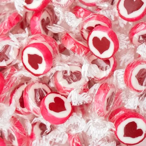 Kywië Herzbonbons zu Hochzeit Taufe Kommunion 500g Großpackung - handgewickelte Rocks-Bonbons mit Herz - Tischdeko, Nascherei, Gastgeschenke zur Deko, Süßigkeiten - in Rot
