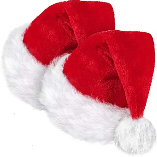 SATINIOR 2 Pack Weihnachtsmützen Erwachsene Weihnachtsmann Mütze Nikolausmütze Plüsch Unisex Kappe (Rot, Erwachsenen Größe)