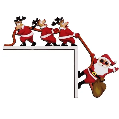 GEBETTER Türrahmen Weihnachtsdeko mit Klebeband Weihnachten Elch Weihnachtsmann Creative Türecke Dekoration aus Holz Geschenke Türdeko für Wände Türen und Fenster Weihnachtsecktürrahmen Deko (C)