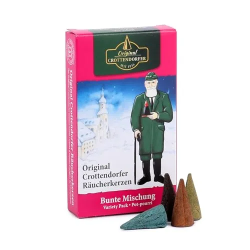 Original Crottendorfer - Räucherkerzen - Duft: Bunte Mischung - Menge: 24 Stück - Größe: M - Angenehmer Duft mit Circa 15 Min. Brenndauer pro Räucherkegel