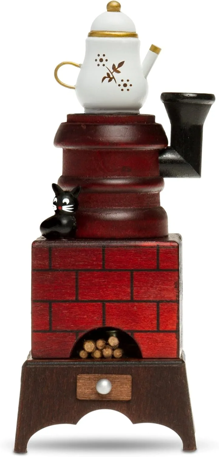 Sikora Räucherofen Räuchermännchen aus Holz mit Katze Räucherfigur Deko Weihnachtsfigur - RM-E, Farbe/Modell:E01 braun/rot - Räucherofen mit Kaffeekanne, Höhe in cm:Höhe ca. 19 cm