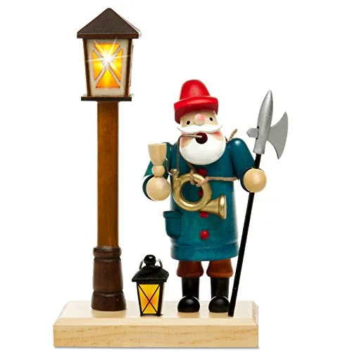 Sikora RM-A-Laterne Holz Räuchermännchen mit batteriebetriebener Beleuchtung Räucherfigur Deko, Farbe/Modell:A02 Nachtwächter mit LED Laterne, Höhe in cm:Höhe ca. 18.5 cm