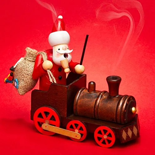 SIKORA Holz Räuchermännchen Weihnachtsmann in der Lokomotive Räucherfigur Deko Weihnachtsfigur - RM-A01-LOK