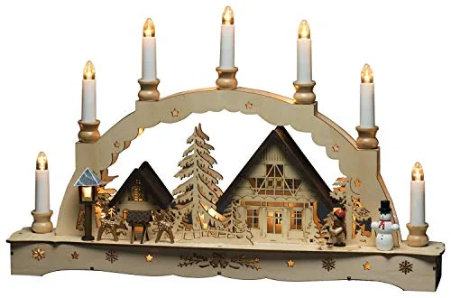 Konstsmide Holzsilhouette sieben Kerzen, Naturfarben, 5V Innentrafo/batteriebetrieben, 17 warm weiße Dioden - 3254-100