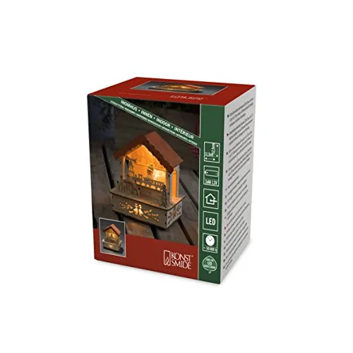 Konstsmide 2821-100 LED Holzsilhouette "Marktstand mit orangem Dach" / für Innen (IP20) / 3 warm weiße Dioden / Batteriebetrieben: 3 x AA 1.5V (exkl.), klein
