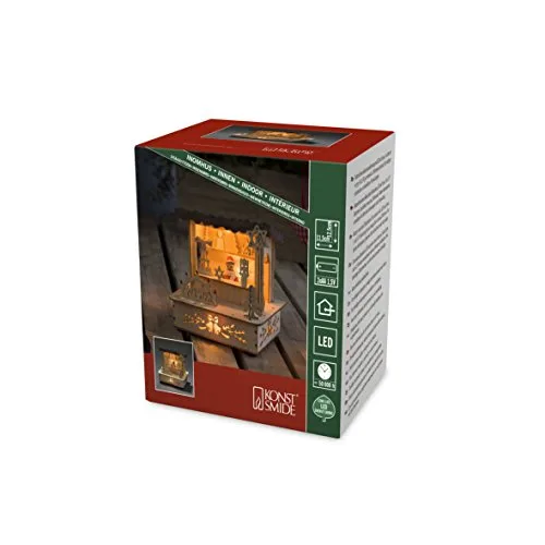 Konstsmide 2822-100 LED Holzsilhouette "Marktstand mit braunem Dach" / für Innen (IP20) / 3 warm weiße Dioden / Batteriebetrieben: 3 x AA 1.5V (exkl.), klein