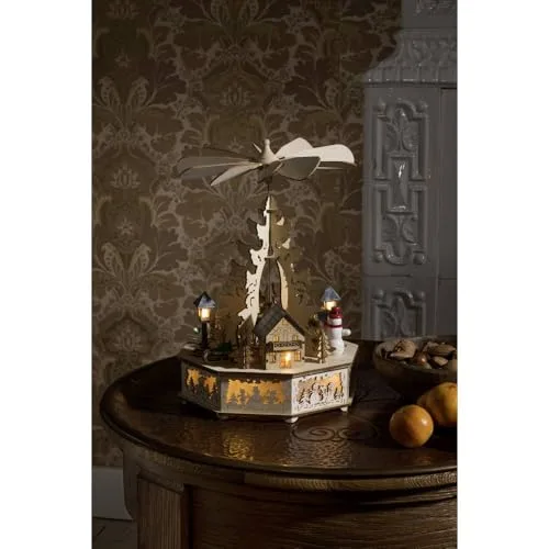 Konstsmide, 3220-100, LED Holzpyramide, naturfarben, mit USB-Anschluss, 8 warm weiße Dioden, 5V_Innentrafo, transparentes Kabel