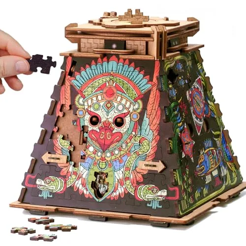 iDventure Cluepuzzle Sonnenpyramid - Escape Room Spiel mit Jigsaw Puzzle - 3D Holzpuzzle - Geschenkbox - Schatztruhe - Sequenzielle Puzzles Rätselbox Erwachsene - Geldgeschenk - Geschenk