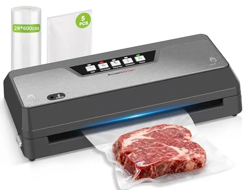 Bonsenkitchen Vakuumiergerät mit Cutter & Aufbewahrung | Kompakter Vakuumierer für Sous Vide & Meal Prep | Mehrfach-Modi