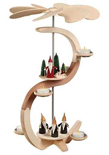 Seiffener Volkskunst Weihnachtspyramide Bogenpyramide, 2-stöckig, 46 cm hoch, Natur, original Erzgebirge SV 16301