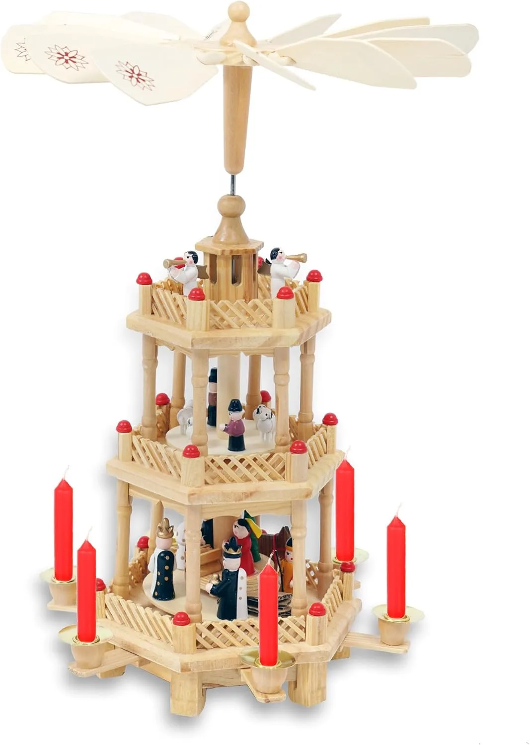 Weihnachtspyramide aus Holz - 3-stöckig - Höhe: ca. 35 cm - Pyramide aus Holz Natur