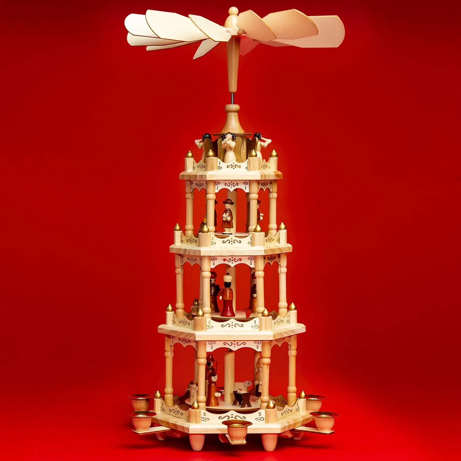 SIKORA P4 Klassische Holz XL Weihnachtspyramide mit 4 Etagen