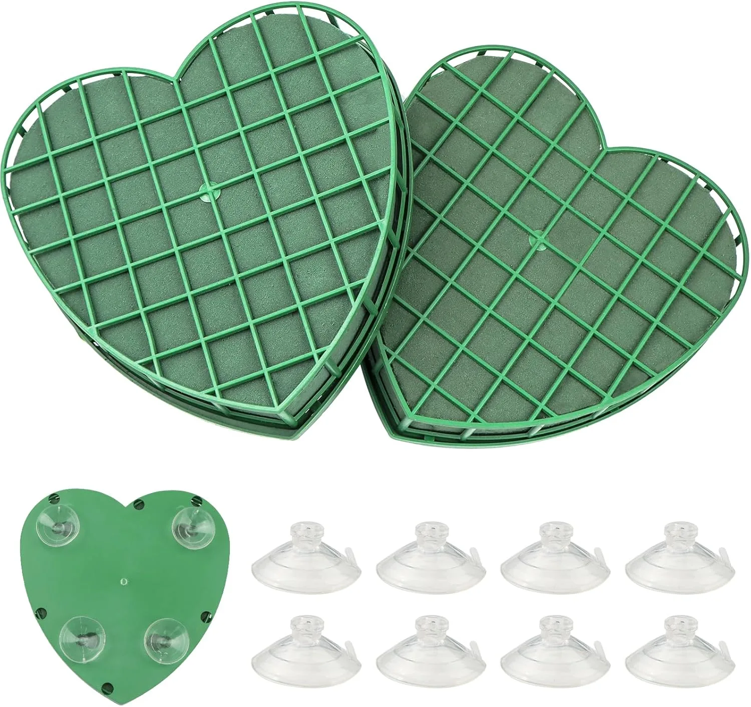 WEXFFU 2 Stück Steckschaum für Blumen, Blumensteckschaum, Steckmasse für Frischblumen, Steckmasse für Kunstblumen,Gitternetz Herz Blumenschaum mit Saugnäpfe für Feiern,Auto,Hochzeit,Frischblumen(21CM)