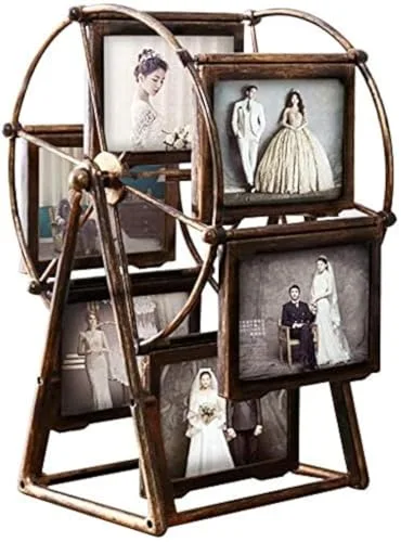 SURPRIZON Drehbarer Riesenrad-Bilderrahmen, Schreibtisch-Tischplatte, Vintage-Bilderrahmen, personalisierter Familien-Fotorahmen für 12 Fotos, Heimdekoration, Weihnachts- und Geburtstagsgeschenke, St