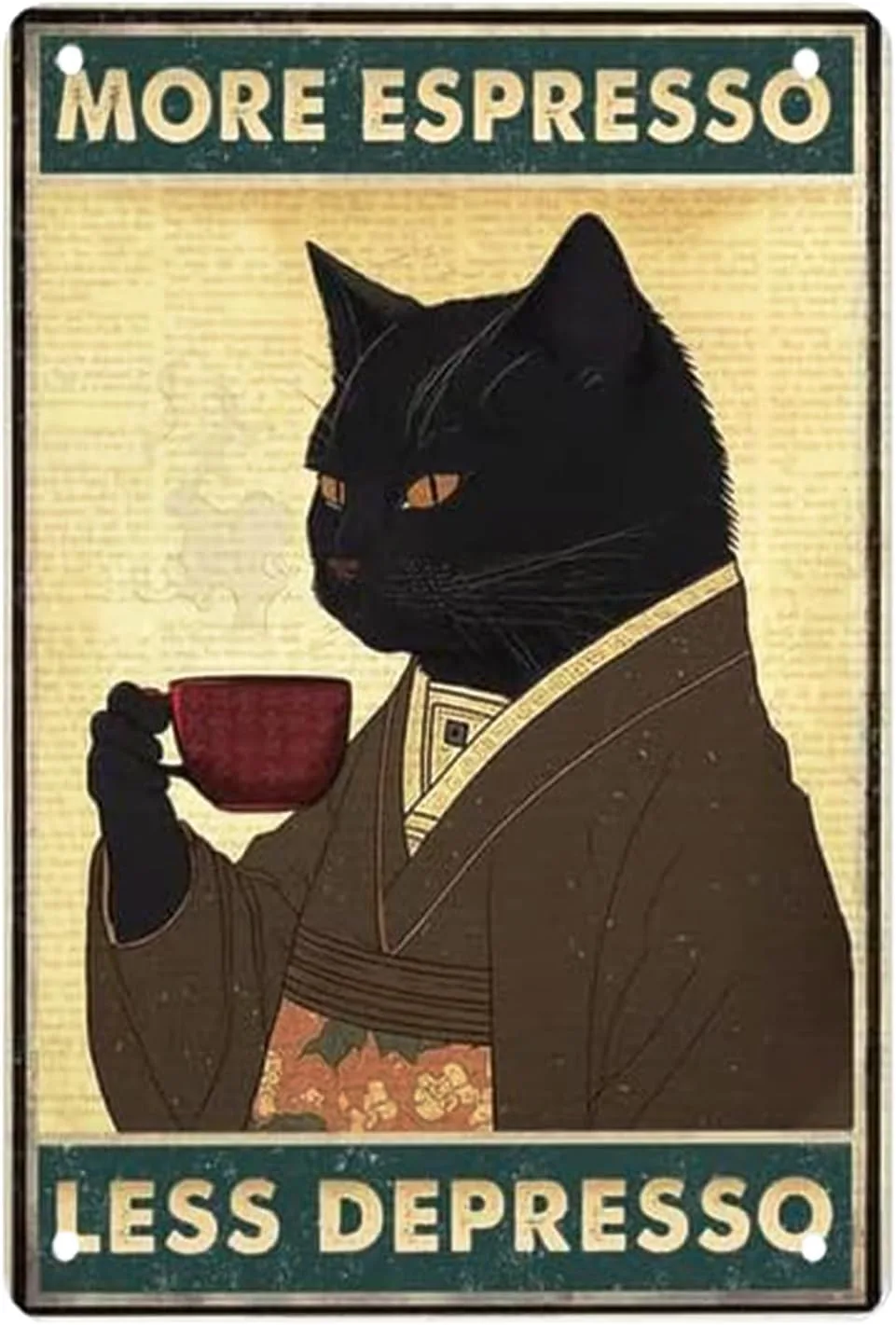 KAIYAYA Katze Metall Zinn Schild,Vintage Poster Witziges Schwarze Katze Coffee Retro Plaqu Poster Wall art Print Dekoration 30X20 CM Zoll für Home Bar Bad tür Shop Küchendeko Geburtstag Junge Poster