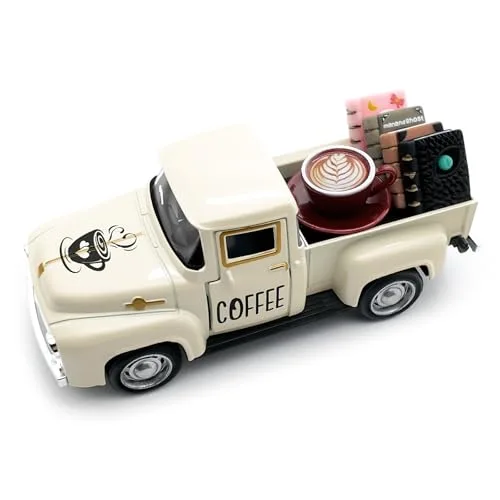 Kaffee Deko, Vintage Metall Truck mit Mini Bücher und Kaffees Deko für Kaffee Ecke, Küche Coffee Deko für Tisch , Oldtimer Fensterbank Deko für Café Esszimmer Wohnzimmer Centerpieces Geschenke