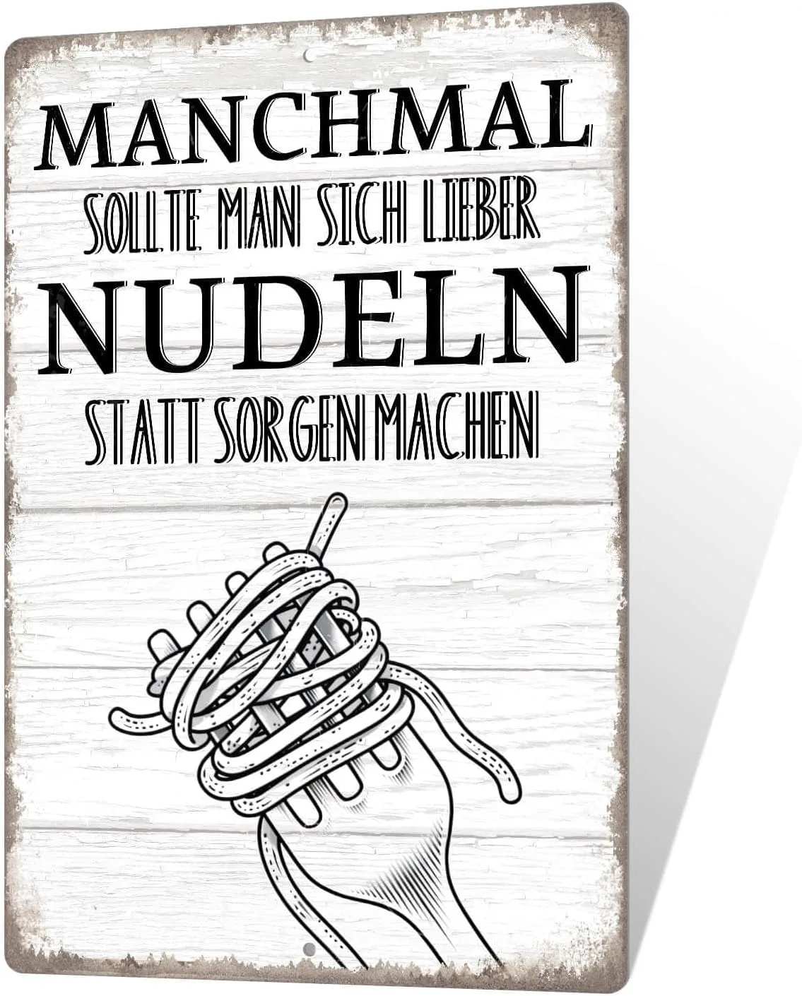 Putuo Decor Nudeln statt Sorgen Blechschild – Lustiges Metallschild für Küche, Essen & Genuss, Retro Deko, 30x20cm