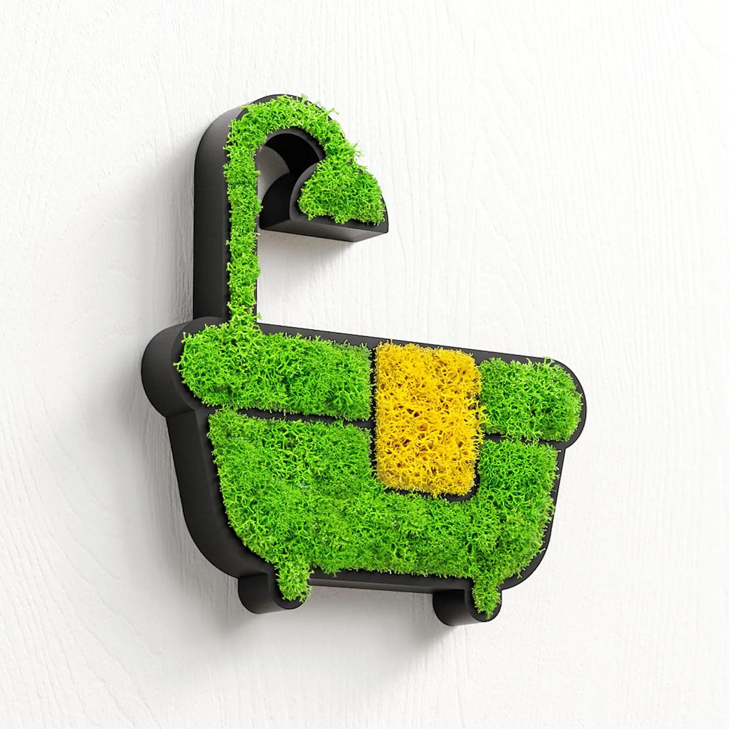 MOOSWERK Natürliches Moos Türschild Selbstklebend Badezimmer Schild | Moosbild Deko für Bad Schwarz | Nachhaltige Wanddeko für Innen