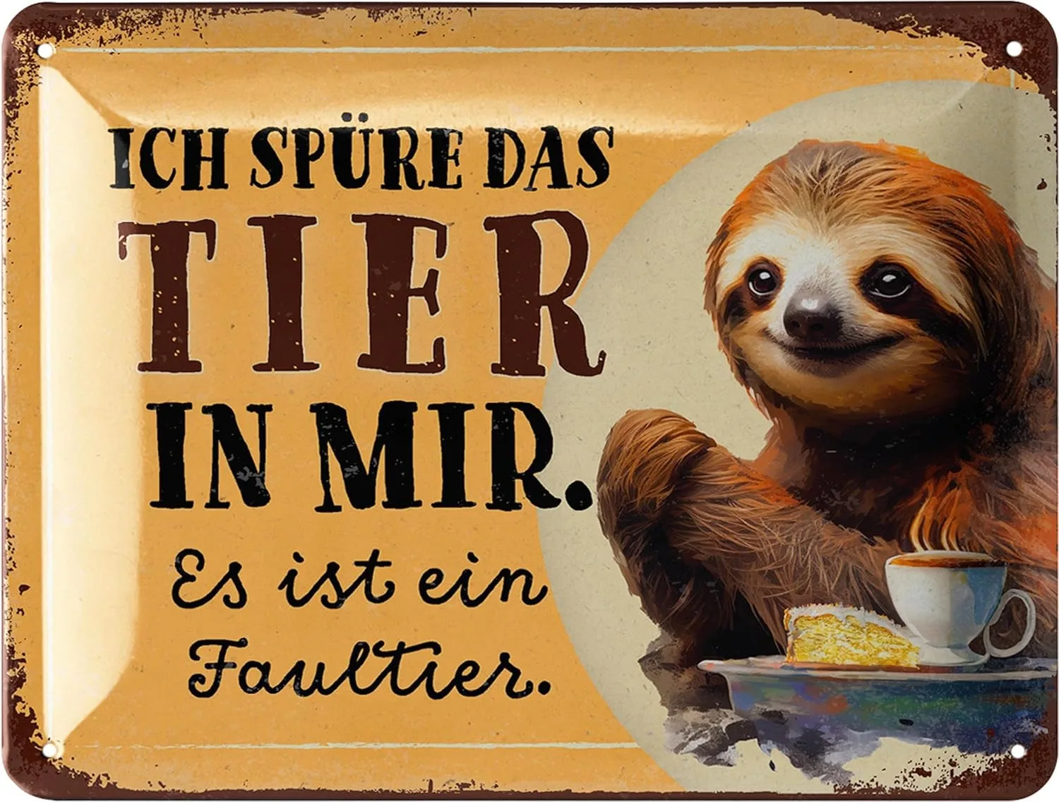 LANOLU Retro Blechschild Faultier ICH SPÜRE DAS TIER IM MIR, lustige Sprüche Schild Freundschaft, Shabby Chic Deko, Geschenke für beste Freunde, Retro Farmhouse Deko, vintage Metallschilder 15x20cm