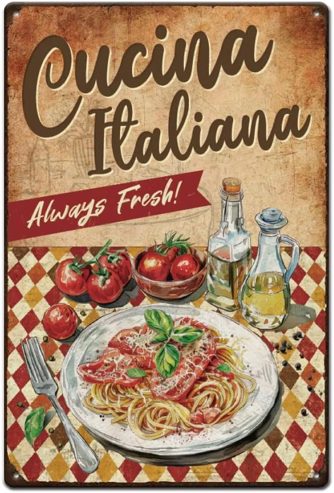 SUPERDANT Blechschild Cucina Italiana Lustige Spaghetti Metallschild Always Fresh Vintage Deko Retro Blechschilder Metallschilder Für Zuhause Küche Restaurants Cafés Bars Kneipen Männerhöhle