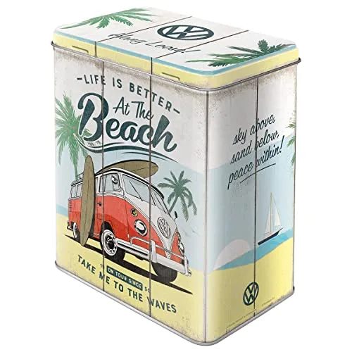 Nostalgic-Art Retro Vorratsdose L, 3 l, VW Bulli – Beach – Volkswagen Bus Geschenk-Idee, Original Lizenzprodukt (OLP), Große Kaffee-Dose aus Blech, Werkstatt-Deko im Vintage Design