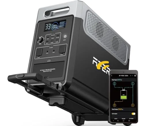 AFERIY Tragbare Powerstation AF-P310, 3840Wh LiFePO4 Batterie, 3 AC Ausgang 3600W, 2000W Solar Eingang, USV Notstrom für Camping, Zuhause, Notfall
