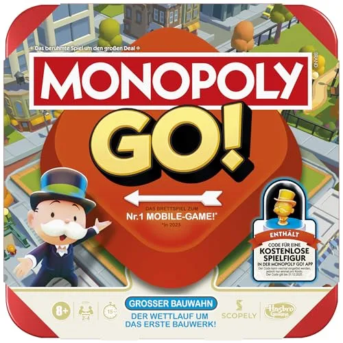 Monopoly GO! Brettspiel - Deutsche Version, Spiel zur beliebten Online-Version, schnelles Strategiespiel für die ganze Familie, lustige für 2 bis 4 Spieler