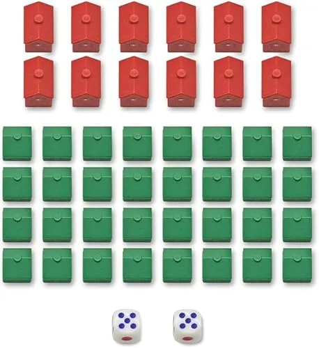 ZLXHDL Monopoly Houses Set - 12 rote Hotels & 32 grüne Häuser aus hochwertigem Kunststoff, Spielsteine für Monopoly Brettspiel (Original)