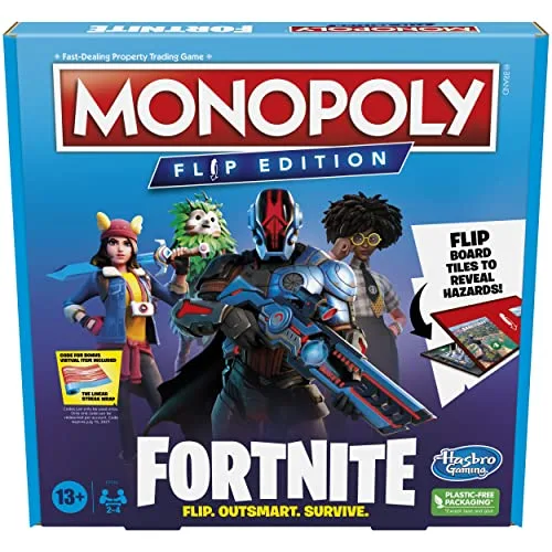 Hasbro Gaming Monopoly Flip Edition: Fortnite Brettspiel ab 13 Jahren, Spiel inspiriert von Fortnite Videospiel, Brettspiele für Jugendliche und Erwachsene, 2-4 Spieler