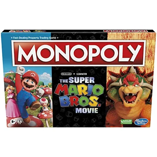 Monopoly The Super Mario Bros. Movie Edition Kinder-Brettspiel, Familienspiele für Super Mario Fans, inklusive Bowser-Spielstein, ab 8 Jahren, 2–6 Spieler