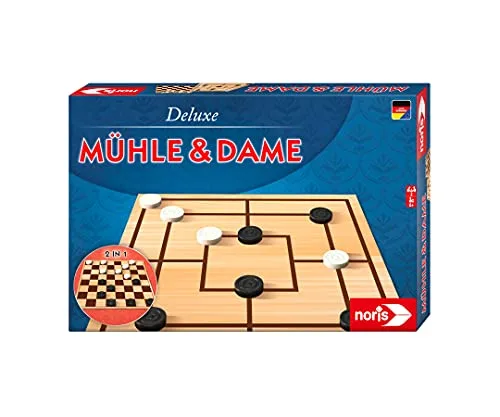 Noris Deluxe Mühle – klassisches Strategiespiel aus Holz für Kinder und Erwachsene –wertiges Brettspiel mit Holzsteinen – Denkspiel ab 6 Jahren – Familienspiel Geschenkidee für Spielefans
