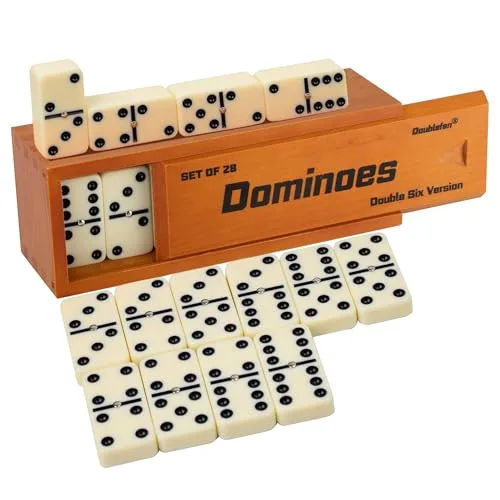 Jumbo Domino Set für Erwachsene, Domino Set Double Six, Klassische Brettspiele,Double 6 Jumbo Domino Steine mit Spinner in exklusiver Holzbox, mit 28 Steinen und Holzkassette, Juegos de Mesa