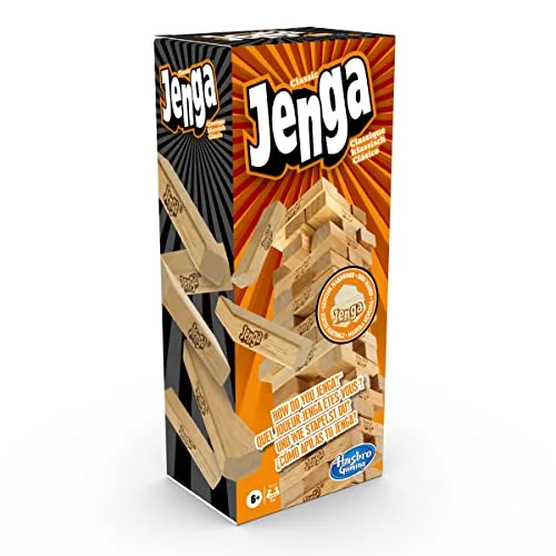 Hasbro Gaming Jenga Classic, beliebtes Geschicklichkeitsspiel für Kinder ab 6 Jahren und bis 2 Spieler – originelles Familien-Spiel und Reisespiel für unterwegs