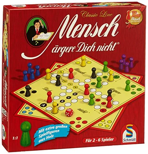 Schmidt Spiele 49330 Classic Line, Mensch ärgere Dich Nicht, mit extra großen Spielfiguren aus Holz, FFP, 2 bis 6 Spieler, bunt