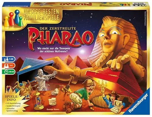 Ravensburger 26656 - Der zerstreute Pharao - Gesellschaftsspiel für die ganze Familie, für Erwachsene und Kinder ab 7 Jahren, 1 bis 5 Spieler - Schätze suchen, die besten Familienspiele