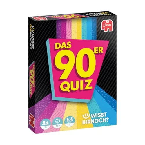 Jumbo Wisst Ihr Noch? Das 90er Quiz – Nostalgisches Fragespiel mit 200 Fragen zu Musik, TV & Kult der Achtziger, 2 Spieler, geeignet ab 12 Jahren