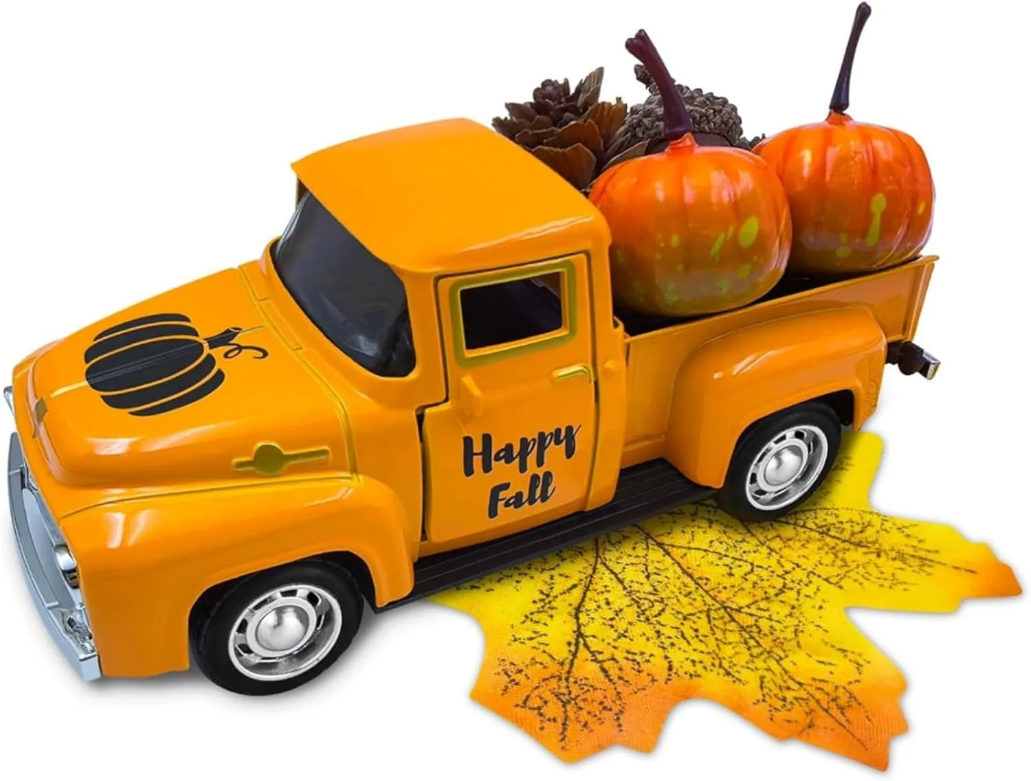 Thanksgiving Herbstdeko, Vintage Metall Truck mit Künstlichen Kürbis, Ahornblatt, Tannenzapfen für Zuhause, Küche Kürbis Herbst Dekoration für Centerpiece Tischdeko Erntedankfest Feiertagsparty