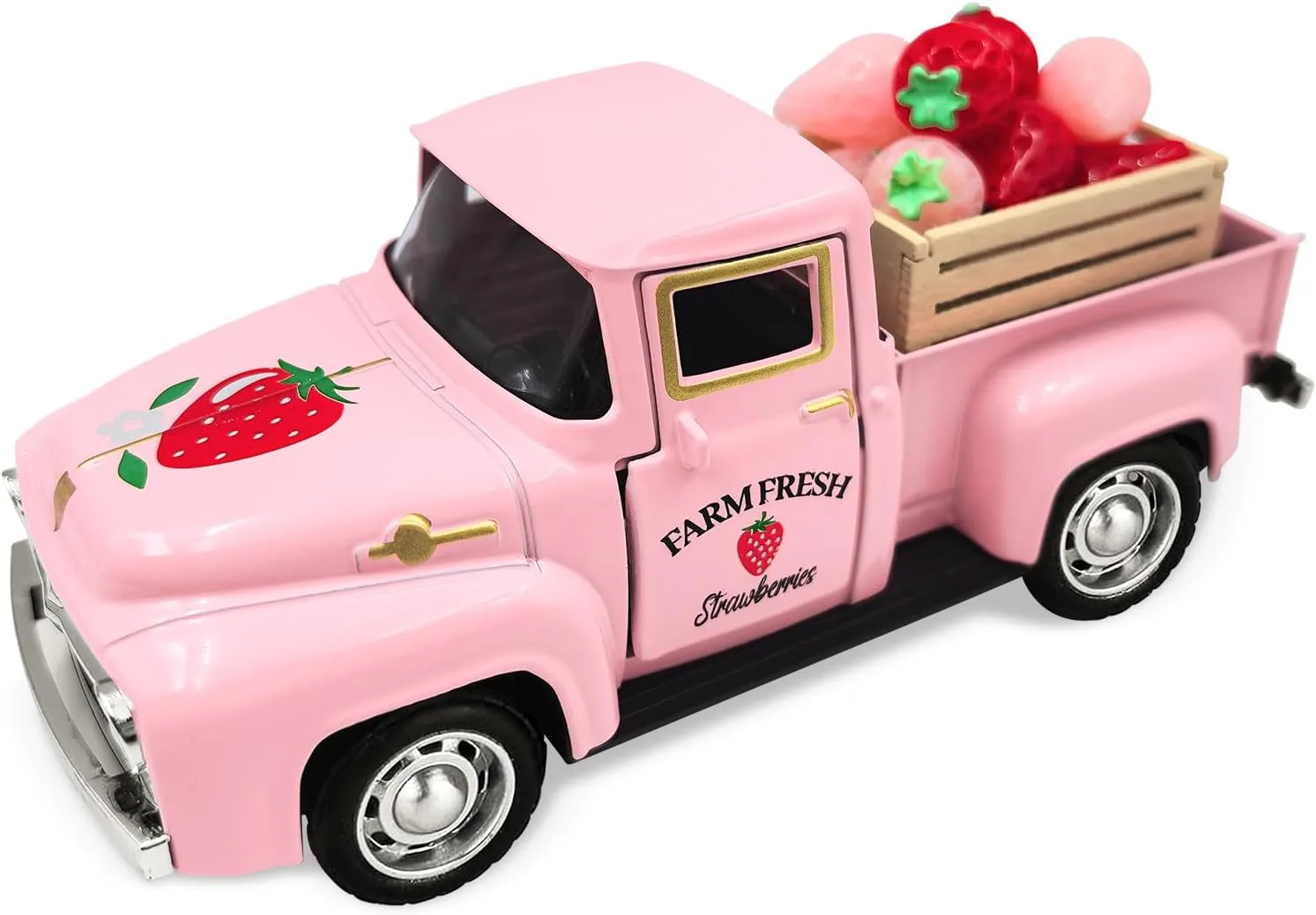 Erdbeer Party Deko, Vintage Metall Truck mit Mini Künstliche Erdbeeren für Geburtstag Dekoration, Erdbeer LKW Deko für Zuhause, Erdbeere Schale Deko für Tisch Centerpieces Küche Schaufenster Geschenke