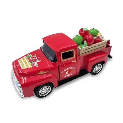 Deko Apfel, Vintage Metall Truck mit Mini Künstliche Rot und Grün Äpfel für Weihnachten, Früchte Äpfel Deko für Zuhouse, Weihnachts Äpfel Deko für Schaufenster Tisch Centerpieces Küche Feiertags Party