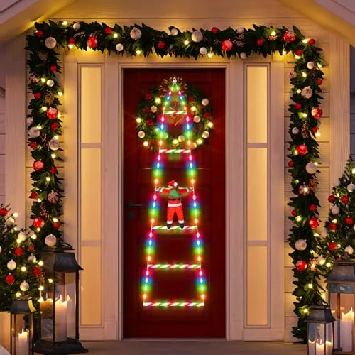 98 LED Weihnachtsmann Leiter Märchenlichter 0.8M LED Weihnachtslichterkette mit Speicher-Timer-Funktion, 8 Modi, Weihnachtsdekoration für drinnen und draußen, Fenster, Balkon, Garten (RGB)