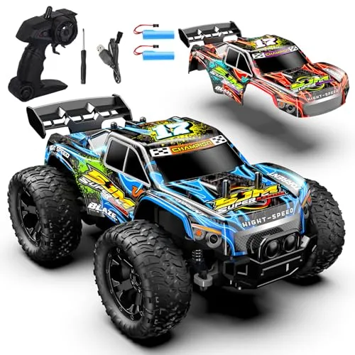 Monstertruck Ferngesteuert, 1:18 Ferngesteuertes Auto ab 3 4 6 8 Jahre, 20km/h Ferngesteuerter Monstertruck Spielzeug mit Licht und Zwei Gehäuse, 2,4GHz Monster Truck Ferngesteuert für Kinder Jungen